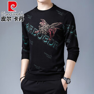 皮爾卡丹（pierre cardin）品牌春秋中青年長袖T恤男絲光棉印花衛(wèi)衣2025新款純棉打底衫 631黑色【大雄獅】 3XL 185(建議170-185斤)