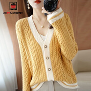 AEMAPE春秋冬新款慵懶風(fēng)寬松麻花針織開(kāi)衫女2025針織衫女裝紅色外套毛衣 黃色 L 建議【110-125斤】