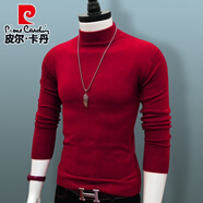 皮爾卡丹毛衣男士半高領(lǐng)秋冬厚款打底衫韓版潮流針織衫大碼修身保暖 酒紅色 半高領(lǐng)毛衣 2XL