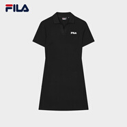 FILA 斐樂(lè )官方女子針織連衣裙時(shí)尚修身POLO領(lǐng)短袖裙子 正黑色-BK L (170) 88A