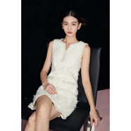 Mandy Zhang蝴蝶紗白色小香風連衣裙子夏天女裝2024年夏季新款高級感顯瘦短裙 山茶花白 L 170/92A