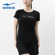 鴻星爾克（ERKE） 短袖t恤女夏季圓領(lǐng)透氣學(xué)生休閑百搭跑步運動(dòng)健身T恤上衣女裝 正黑 M
