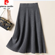 皮爾卡丹（pierre cardin）半身裙女秋冬新款中長(zhǎng)款高腰顯高顯瘦a字裙韓版加厚保暖針織傘裙 駝色 2XL
