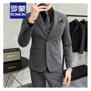 羅蒙（ROMON）輕熟風(fēng)休閑大碼西服套裝男韓版修身兩?？廴淄ㄇ谏虅?wù)小西裝潮 中灰色【西裝+西褲】 2XL (建議135-145斤內(nèi))