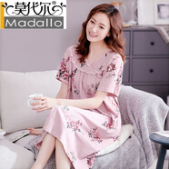 莫代爾 棉睡裙女夏季短袖夏款孕婦裝夏天中青年可外穿媽媽裝寬松透氣 M5906 L (100-120斤)