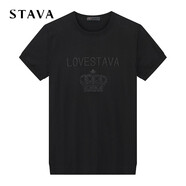 斯得雅（STAVA）圓領(lǐng)男士短袖上衣夏季新款繡花字母T恤男20285627S 黑色 170