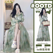 SUDEEBIOY微胖女裝裙子溫柔風(fēng)連衣裙女生穿搭大碼女裝春裝2025新款 綠色連衣裙 2XL 建議140-160斤