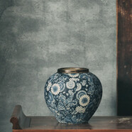 御三泥金口干花陶瓷青花花瓶歐式中式花器景德鎮(zhèn)臺面花插插花復(fù)古擺件 金口青花-【小號款】20x22