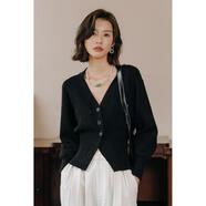 彌古黑色v領(lǐng)針織開(kāi)衫秋冬開(kāi)叉收腰女打底毛衣外套掐 開(kāi)口長(cháng)衫 開(kāi)口長(cháng)衫（黑色） 均碼