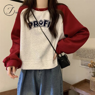 Jret設計感小眾寬松顯瘦插肩袖衛(wèi)衣女2024新款春秋美式復古長袖t恤女 紅色  薄款 M 建議90-105斤