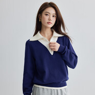 茵曼（INMAN）簡(jiǎn)約純色拉鏈V領(lǐng)毛衣女2025春秋季新款時(shí)尚寬松慵懶百搭上衣 寶藍色 M