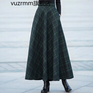 vuzrmm輕奢冬季新款加厚毛呢半身裙女格子長(cháng)裙a字裙高腰大擺長(cháng)裙冬長(cháng)裙 墨綠大格 S腰圍1.8-1.9尺長(cháng)度85lm