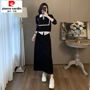 初徑歐貨時尚休閑套裝裙女秋冬2025新款洋氣顯瘦衛(wèi)衣半身裙氣質兩件套 黑色套裝裙(秋寄薄款) L 建議105--115