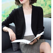 韋戒旗袍外搭配的小開衫裙子新款司藤同款針織衫女裝套短款搭肩小披肩 口袋開衫黑色 均碼 125斤內(nèi)