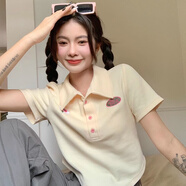 翊尚美短袖t恤女夏季棉質(zhì)短款正肩翻領(lǐng)polo衫女裝新款甜辣風(fēng)修身上衣 8334杏色polo領(lǐng)【棉質(zhì)薄款】 XL 【適合115-125斤】