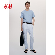 H&M男裝T恤秋季標(biāo)準(zhǔn)版型紋理感T恤1232558 淺藍(lán)色 175/100 M
