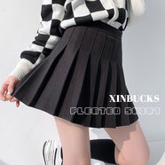 XINBUCKS百褶裙女短裙a字半身裙傘裙春秋高腰顯瘦夏季JK制服裙子冬學(xué)院風(fēng) 黑色-常規(guī)款（秋冬毛呢面料） M碼 90-105斤（腰圍70cm）