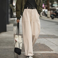 馬登老錢(qián)風(fēng)米白色直筒高腰闊腿牛仔褲垂墜感寬松工裝休閑長(cháng)褲子女 米白色 【顯瘦高級感牛仔褲/梨形報恩褲/老錢(qián)風(fēng)高腰褲】 S (80-100斤/卡碼拍大)