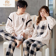 莫代爾法蘭絨情侶睡衣女秋季加厚加絨保暖珊瑚絨冬天大碼男士套裝家居服 SL9307男一SL9407女1 L 單女款【100-115斤】