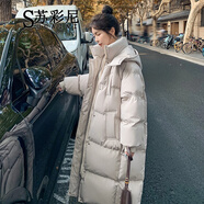 蘇彩尼過膝羽絨棉服女2024冬季新款寬松中長款加厚面包服棉衣棉襖外套女 米白色 M