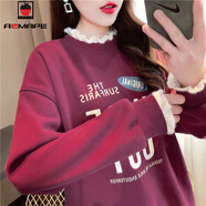 AEMAPE加絨加厚衛(wèi)衣女裝2025冬季新款韓版寬松百搭半高領(lǐng)假兩件上衣潮 紫紅色_春秋薄款LT1926  L _110-130斤