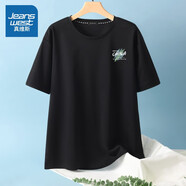 真維斯（Jeanswest）短袖t恤男夏季寬松潮流簡(jiǎn)約冰絲速干體恤衫青少年休閑涼感上衣服 黑色(三色筆觸胸標) 2XL /185(體重160-180斤左右)