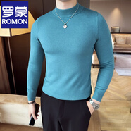 羅蒙（ROMON）男士中領彈力毛衣打底衫韓版修身純色秋冬季百搭款半高領T恤男 孔雀藍 M