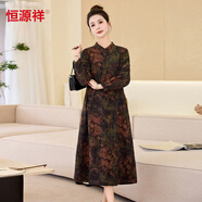 恒源祥復(fù)古印花棉布連衣裙女2024春秋新款寬松顯瘦氣質(zhì)媽媽純棉碎花長(zhǎng)裙 深綠色 3XL