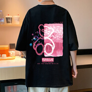皇呈短袖t恤男士春夏季潮流寬松衣服休閑百搭男裝圓領(lǐng)上衣半袖T恤打底 小熊 黑色  5XL