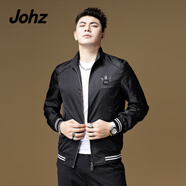 Johz歐洲站酷奇復(fù)古春秋外套男潮流版潮牌刺繡高端夾克上衣服網(wǎng)紅青年 黑色 52/180/XL