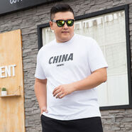 肥貓潮府 胖子短袖T恤大碼男裝寬松棉半袖體恤加肥加大號(hào)胖人短袖t恤肥佬上衣潮 白色 XL