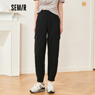 森馬森馬休閑褲女純色錐形褲工裝風(fēng)夏季簡(jiǎn)約風(fēng)束腳九分褲百搭 黑色9000 28