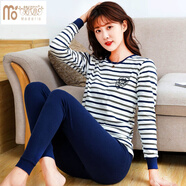 莫代爾女童秋衣秋褲純棉套裝中大童薄款打底保暖內衣學(xué)生全棉少女棉毛衫 雙色條紋 140 cm適合130-140cm年齡8-9歲
