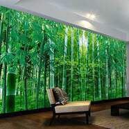 墨巖高清竹林風(fēng)景墻紙竹子電視背景墻布壁紙綠色客廳田園風(fēng)格影視墻 環(huán)保壁畫_糯米粉(盒) 僅墻紙