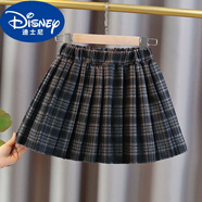 迪士尼女童百褶裙半身裙秋冬呢子2024春秋新款洋氣格子中大童兒童短裙子 藏青格子色呢絨裙 110-120cm