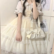 風(fēng)曉薇夏季套裝女學(xué)生娃娃領(lǐng)襯衣+可愛蝴蝶結(jié)白色網(wǎng)紗吊帶裙兩件套單件 短袖襯衫+白色吊帶裙+蝴蝶結(jié)-洛麗塔公主裙成人 M -洛麗塔公主裙成人