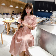 敏潮格倫棉麻孕婦夏裝連衣裙大碼小清新孕婦裙子娃娃領(lǐng)夏季新款中長款潮媽 粉紅色 XXL