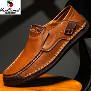 西域駱駝（VANCAMEL）男士真皮休閑皮鞋大碼英倫百搭爸爸鞋 黃棕色【9916四季款】 41