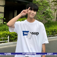 WASSUP UOSNE官方原創(chuàng)設(shè)計(jì)短袖t恤男女情侶款百搭夏季寬松印花字母純棉國潮 撕燙畫-白色 2XL（建議160斤左右）