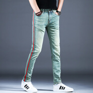 柯捷豪歐洲站九分牛仔褲男款春秋新款小腳修身褲子潮流男士彈力顯瘦長(cháng)褲 復古藍8830長(cháng)褲 29 腰圍【2尺2】