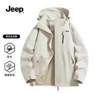 吉普（JEEP）沖鋒夾克秋季戶外男女同款防風(fēng)運(yùn)動(dòng)登山上衣外套 卡其 2XL