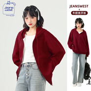 JEANSWEST CLUB真維斯輕薄外套女開衫衛(wèi)衣春季新款連帽牛奶絲拉鏈運動風長袖上衣