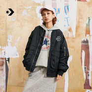 匡威（Converse）官方 春日外套男女美式復(fù)古飛行員夾克10024169 墨黑色/10024169-A03 XL