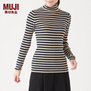 无印良品 MUJI 女式  罗纹高领毛衣 W9AA870 长袖针织衫 燕麦色X横条 XS