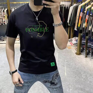 NPZ 高級(jí)感潮牌夏季時(shí)尚帥氣個(gè)性字母印花短袖t恤男士修身百搭體恤男 黑色 M