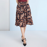 特尚萊菲 半身裙新款夏裝裙子女印花中長(cháng)款a字裙復古雪紡碎花百褶女紗裙 HCR5605 深藍底花色 M  (松緊腰 1尺9-2尺1)