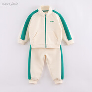 MARC&JANIE【3D空氣棉】馬克珍妮童裝新款兒童春秋裝男童拼色運動(dòng)套裝220095 白色拼接 80