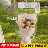 泰西絲毛線針織永生花花束成品創(chuàng)意編織玫瑰情人節(jié)送女友閨蜜生日禮物 小花束[粉泡芙]+手提袋