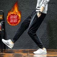 Radinka 2025秋冬新款男金絲絨休閑褲加厚雙面絨運動(dòng)褲小腳束腳哈倫褲DPY 黑色褲08【加絨加厚】 S 78-92斤