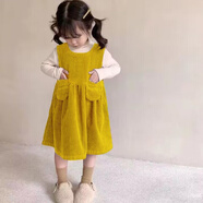 格素凡韓版秋季女童背心裙洋氣燈芯絨連衣裙娃娃裙寬松小孩裙子 黃色(單件裙子) 80